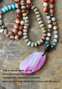 Natural Agate, Onyx, Jasper & Turquoise Necklace