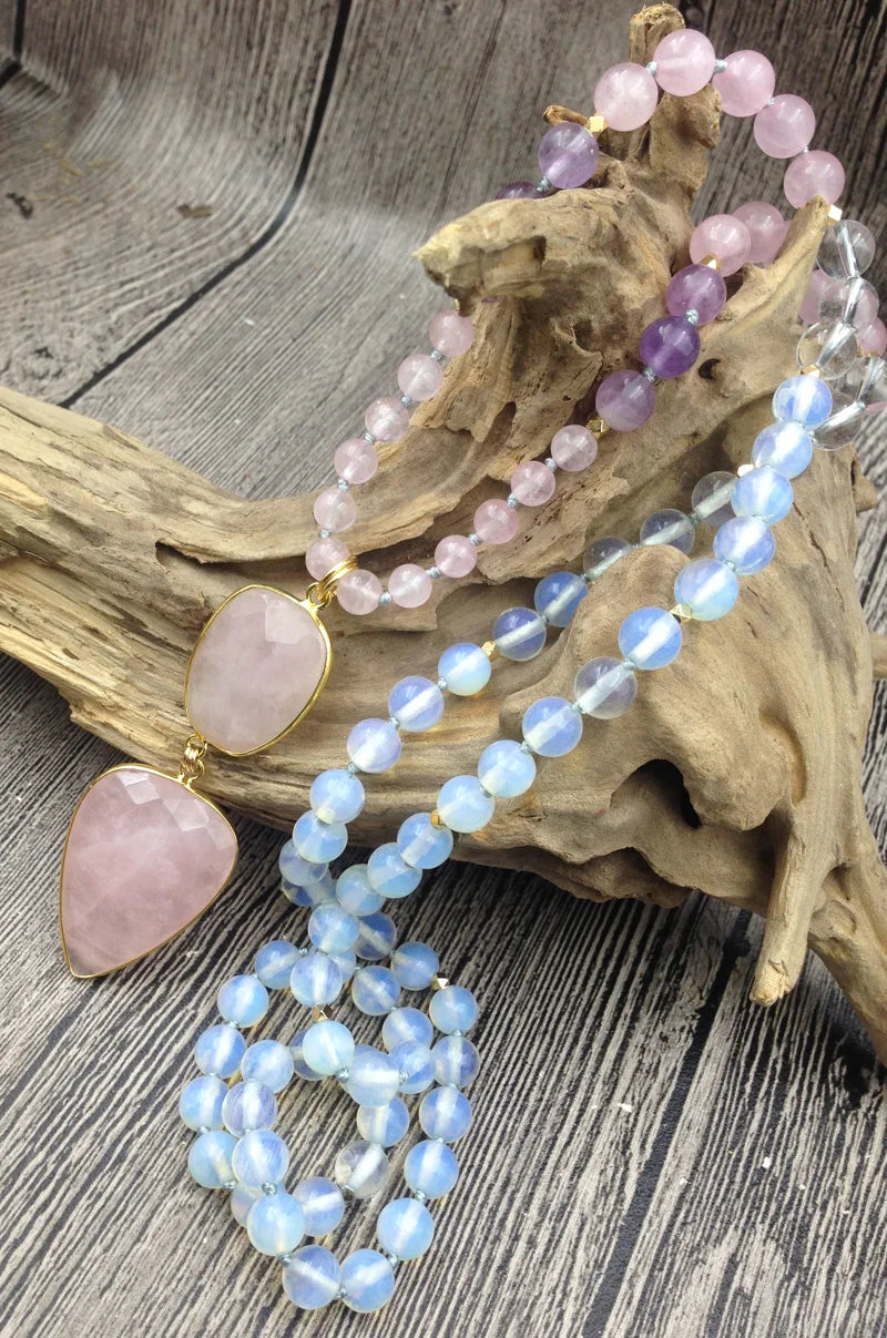 Natural Rose Quartz & Opal Necklace