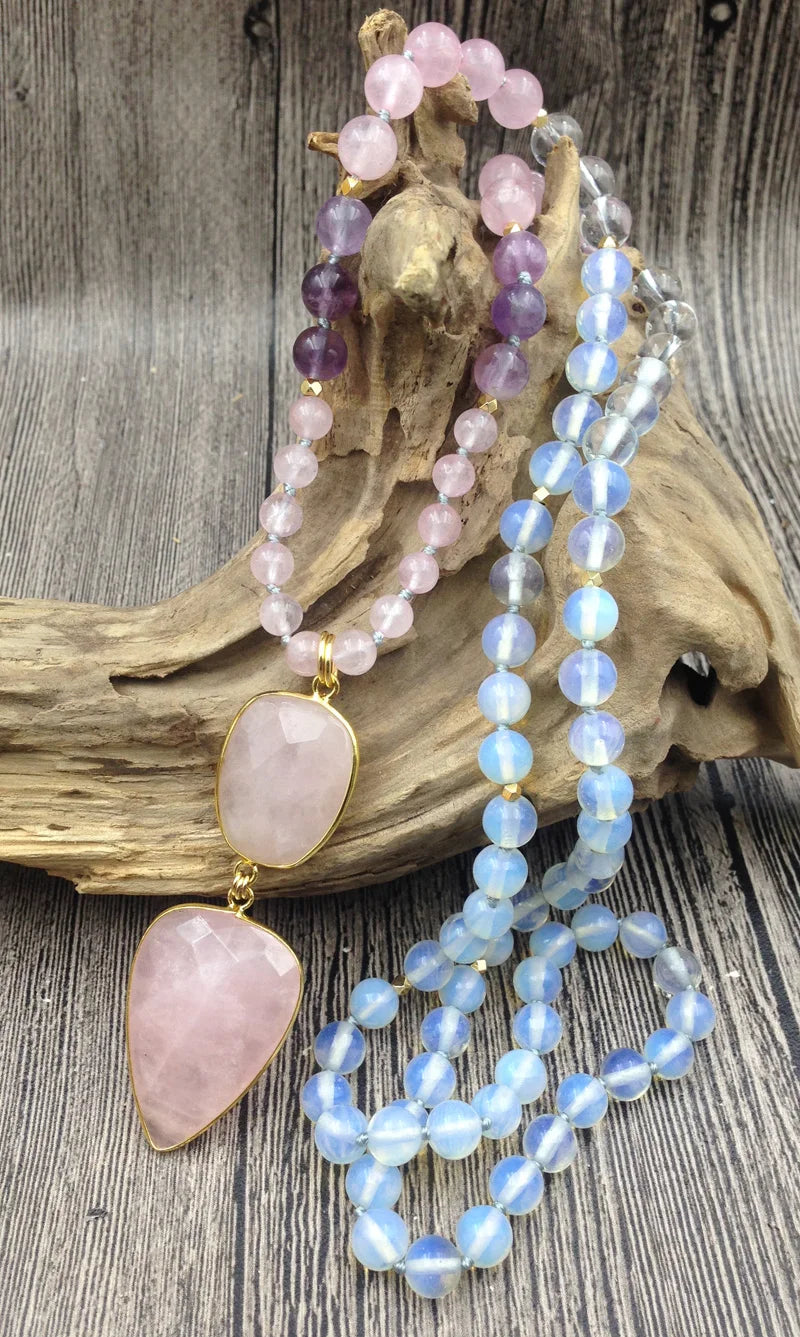 Natural Rose Quartz & Opal Necklace