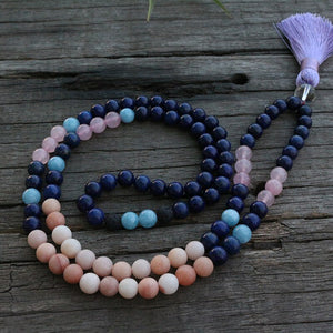 Natural Lapis Lazuli, Aventurine, Rose Quartz & Amazonite 108 Beads Mala Necklace / Bracelet