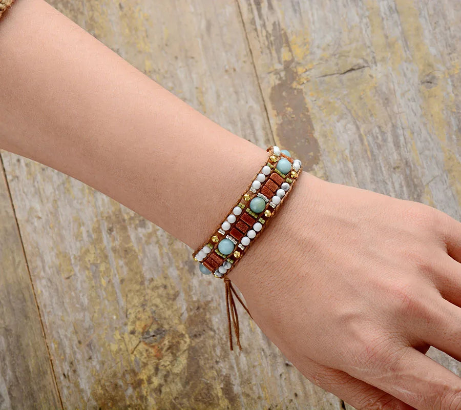 Natural Howlite, Amazonite & Sandstone Wrap Bracelet