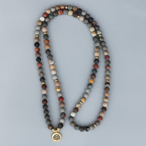 Natural Ocean & Picasso Jasper 108 Beads Mala Necklace Wrap Bracelet