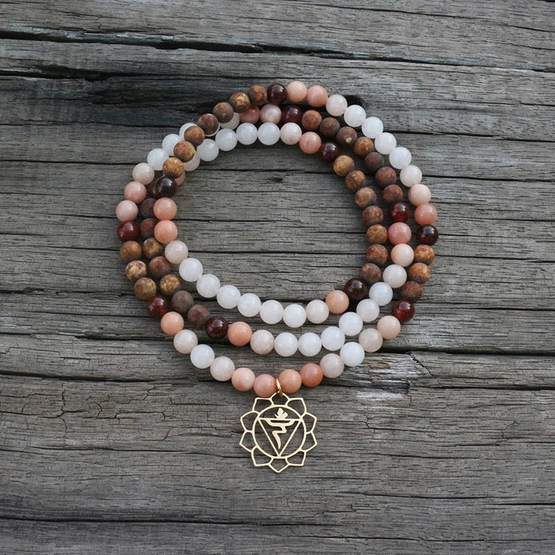 Natural Aventurine, Carnelian, Onyx & Quartz 108 Beads Mala