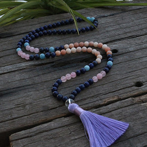 Natural Lapis Lazuli, Aventurine, Rose Quartz & Amazonite 108 Beads Mala Necklace / Bracelet