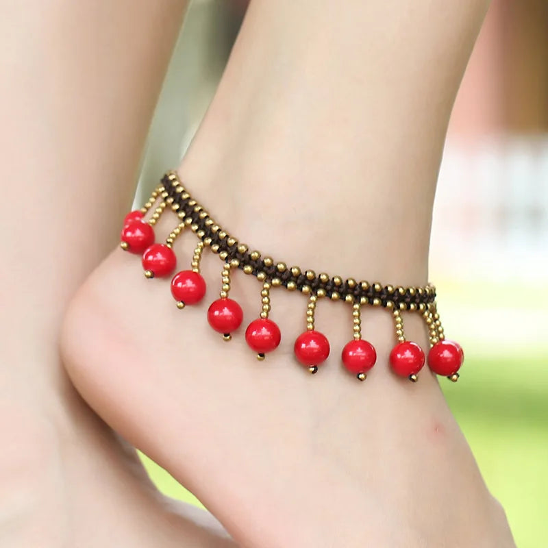 Natural Red Jasper Brass Anklet