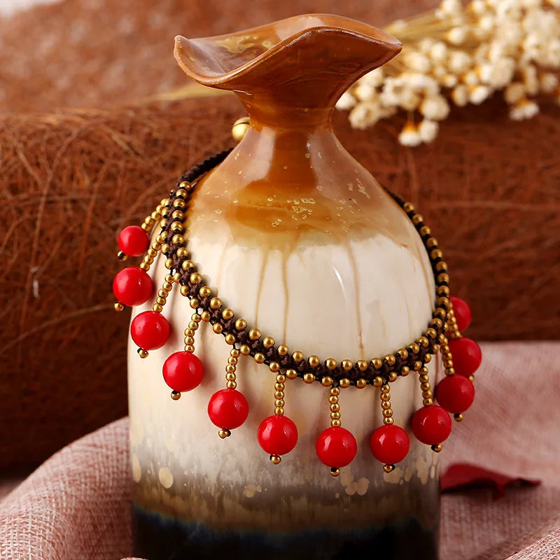 Natural Red Jasper Brass Anklet