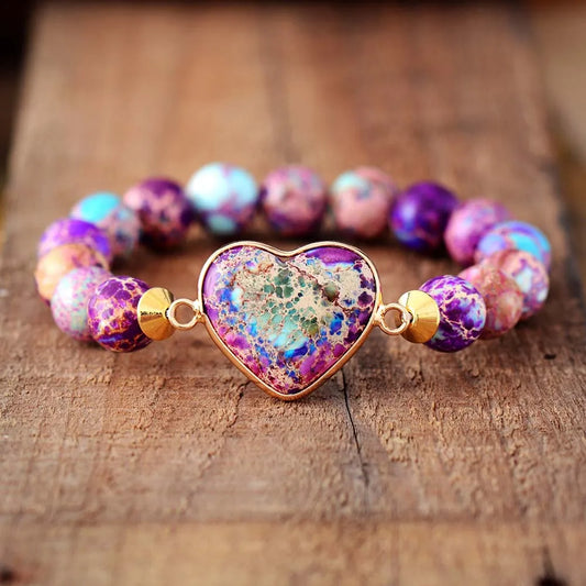 Natural Purple Sea Sediment Heart Beaded Bracelet
