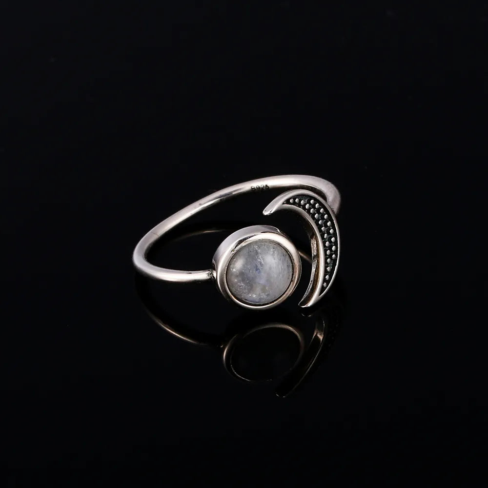 Natural Moonstone Silver Moon Ring