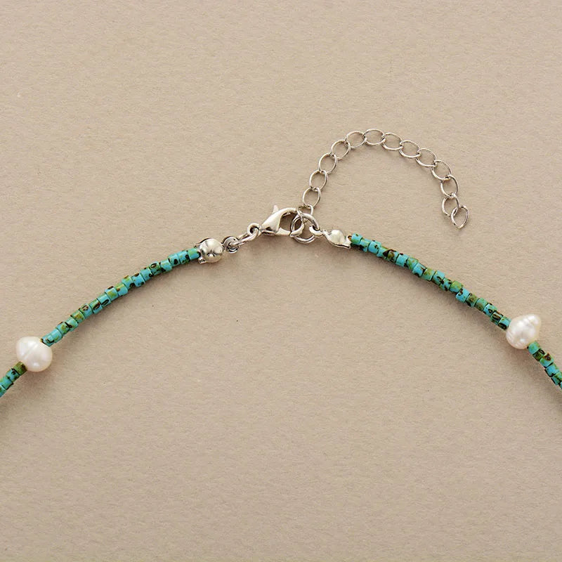 Natural African Turquoise & Freshwater Pearls Choker Necklace