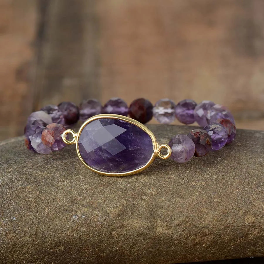 Natural Phantom Amethyst Beaded Bracelet