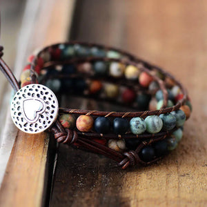 Natural Jasper, African Turquoise & Onyx Wrap Bracelets
