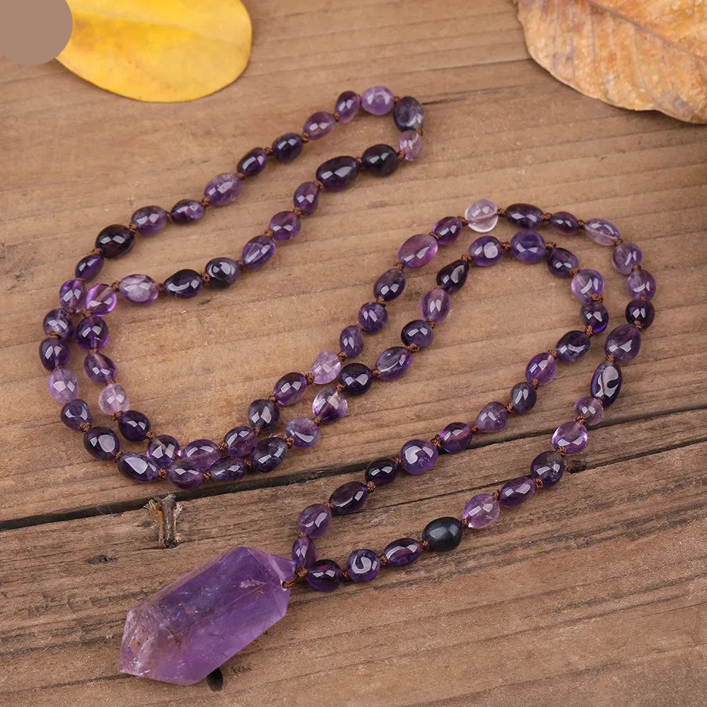 Natural Amethyst Double Point Pendant Necklace