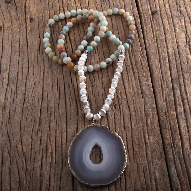 Natural Amazonite & Agate Bohemian Necklace