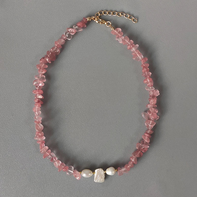 Natural Pink Tourmaline & Freshwater Pearls Choker Necklace