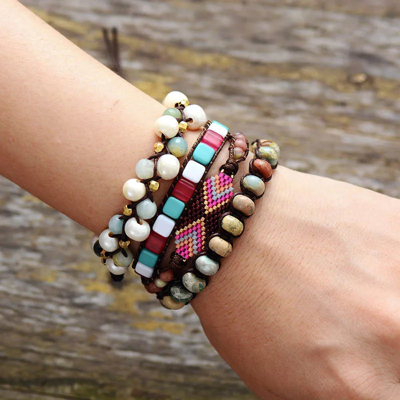 Natural Freshwater Pearls & Amazonite Wrap Bracelet