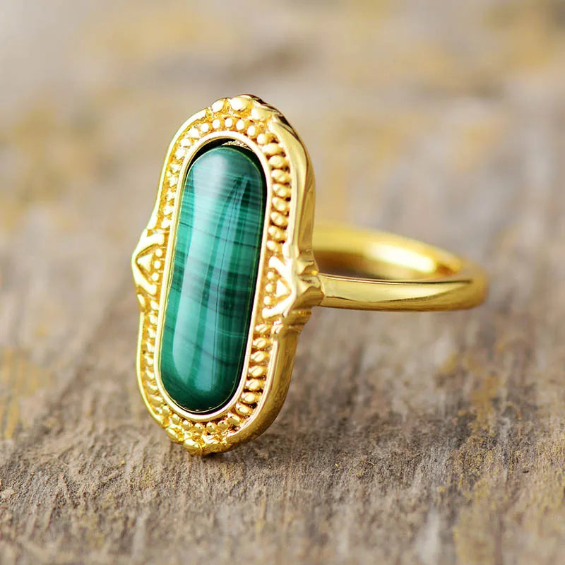 Natural Malachite Gold Plated Indian Ring