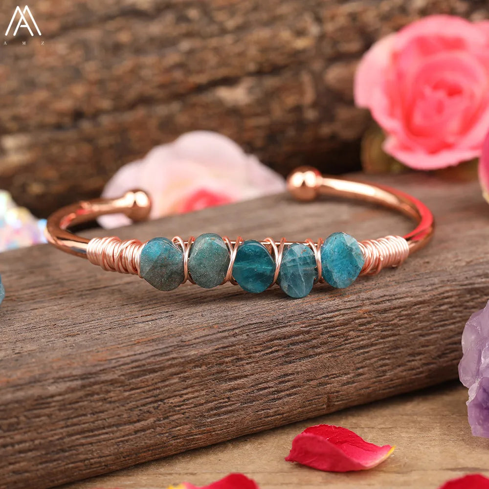 Natural Apatite Wire Cuff Bracelet