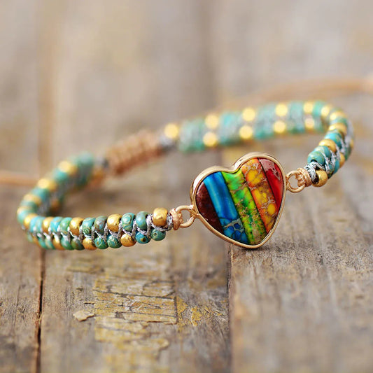 Natural Rainbow Jasper Heart Wrap Bracelet