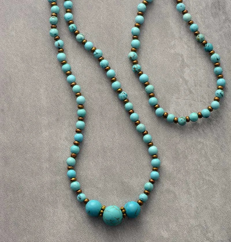 Natural Turquoise Beaded Necklace Wrap Bracelet