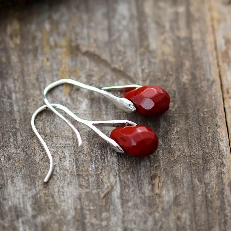 Natural Red Jasper Dew Earrings