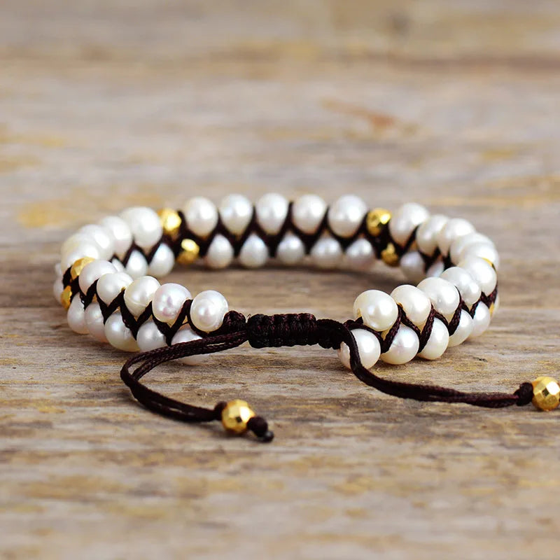 Natural Freshwater Pearls Macrame Wrap Bracelet