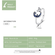 Load image into Gallery viewer, Blue Moon &amp; Cat  Sterling Silver Ring

