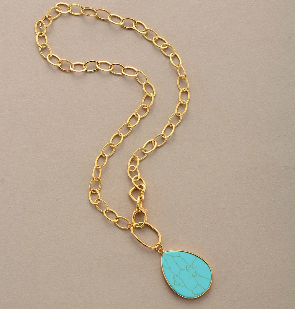 Natural Turquoise Pendant Gold Plated Chunky Chain Necklace