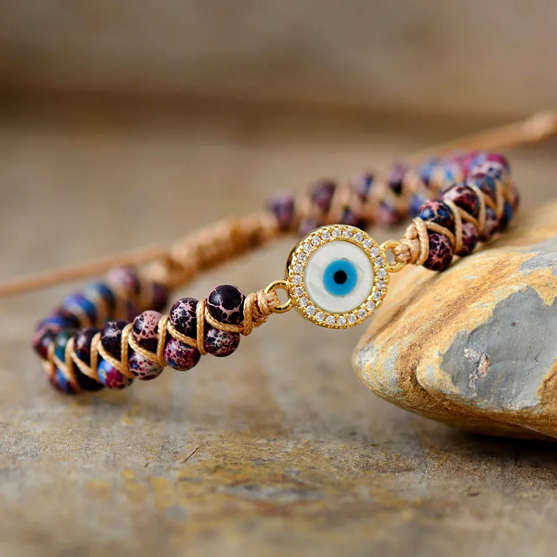 Natural Purple Jasper Evil Eye Wrap Bracelet