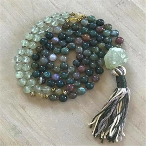 Natural Indian Agate & Green Quartz 108 Beads Mala