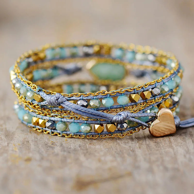 Natural Amazonite & Bling Crystals Wrap Bracelet