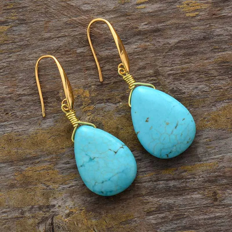 Natural Turquoise Teardrop Classy Earrings