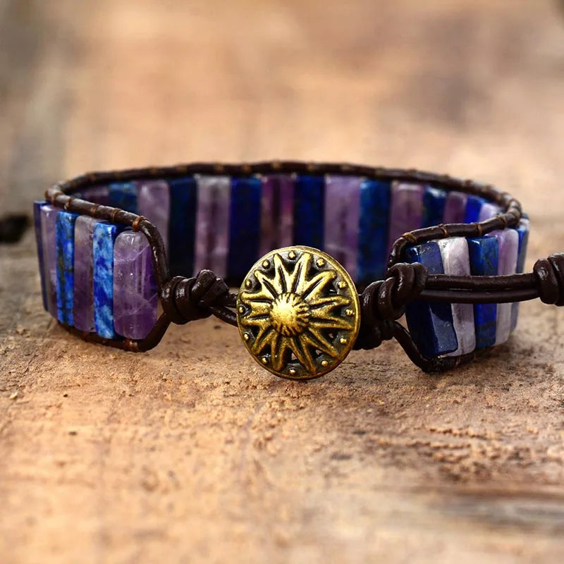 Natural Lapis Lazuli & Amethyst Vegan Wrap Bracelet