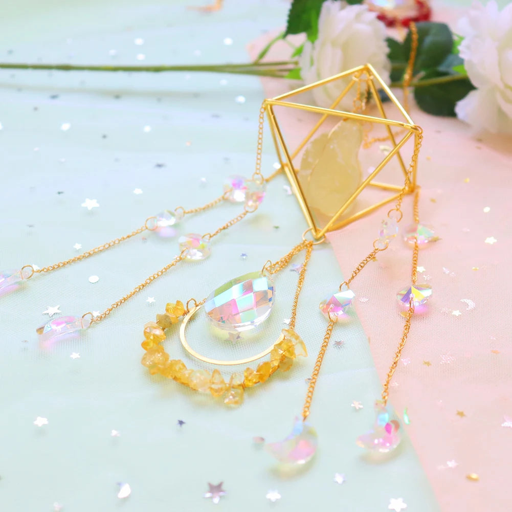 Natural Raw Gemstones & Crystal Glass Sacred Geometry Sun Catcher