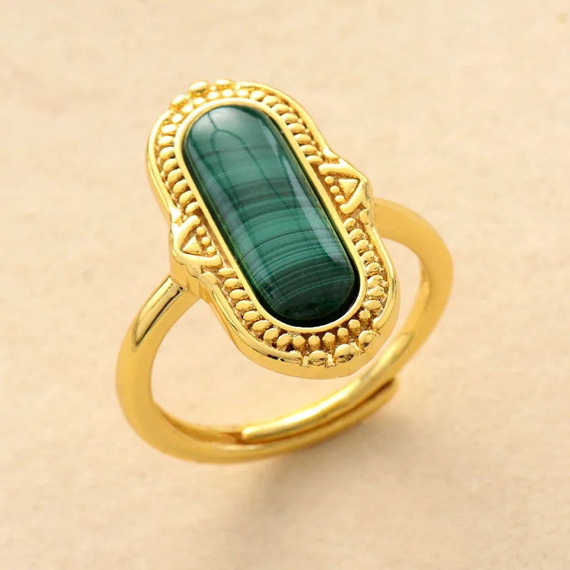 Natural Malachite Gold Plated Indian Ring