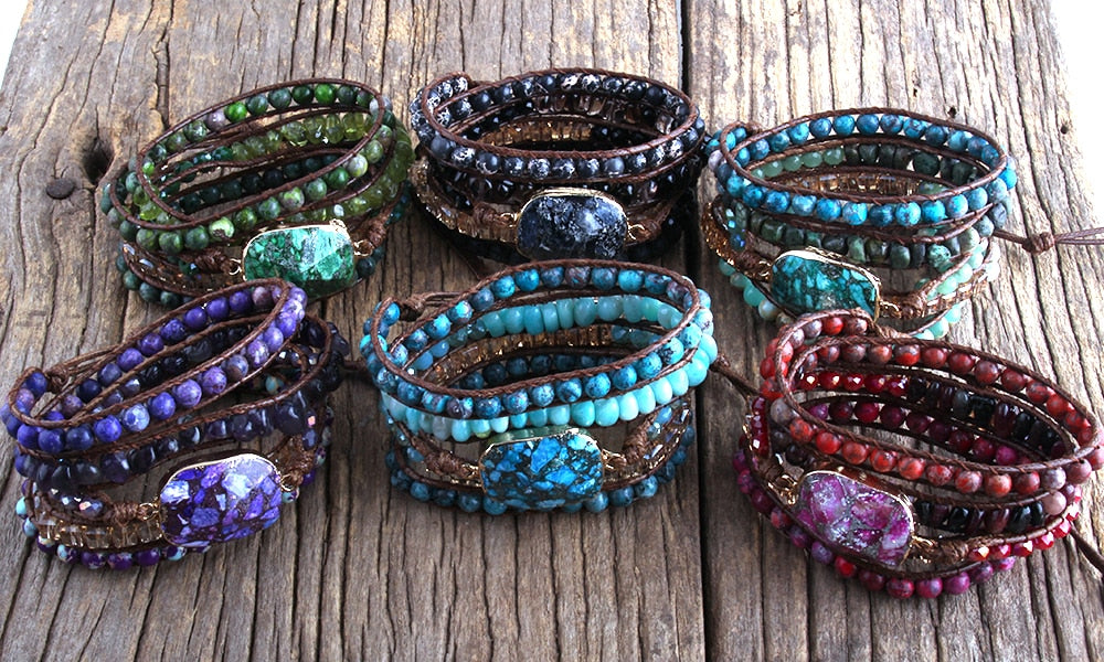 Natural Ocean Jasper & Aquamarine Wrap Bracelet