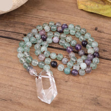 Load image into Gallery viewer, Natural Rainbow Fluorite &amp; Clear Quartz Double Point Pendant Necklace
