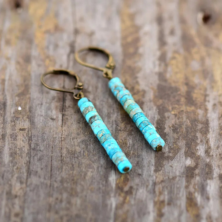 Natural Turquoise / Pink Jasper Vintage Long Earrings