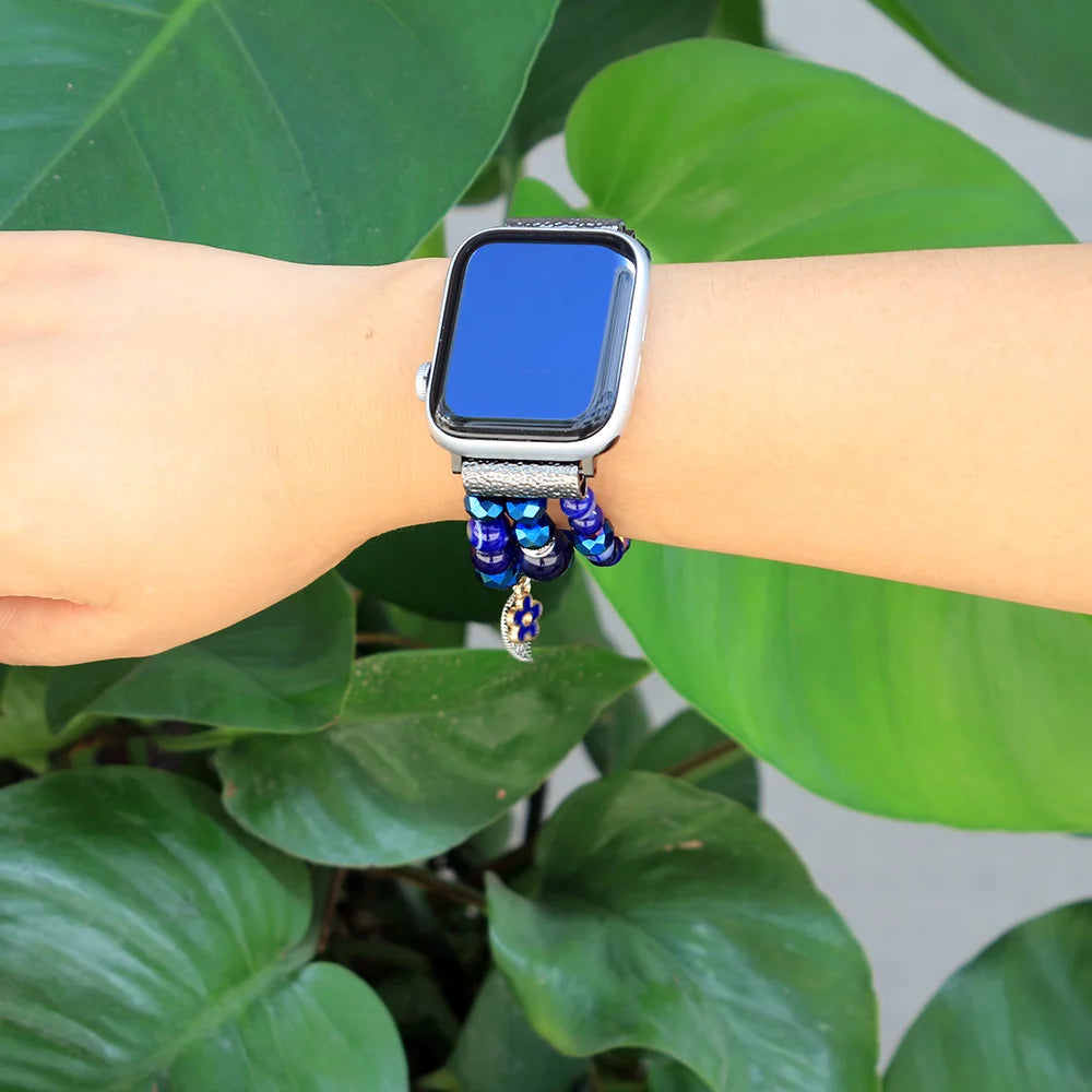 Natural Blue Agate Beaded Smartwatch Band