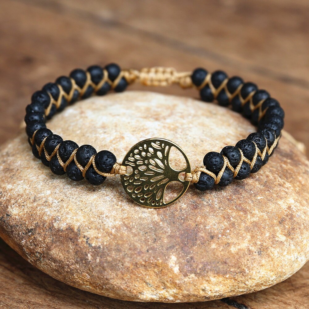 Natural Lava Stones Tree of Life Bracelet