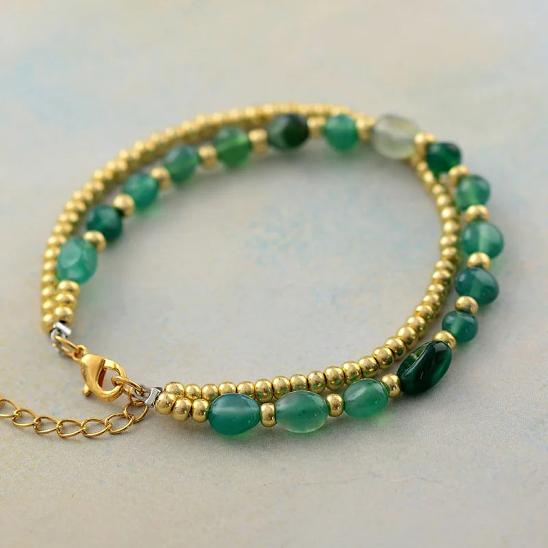 Natural Green Onyx & Gold / Silver Plated Bracelet