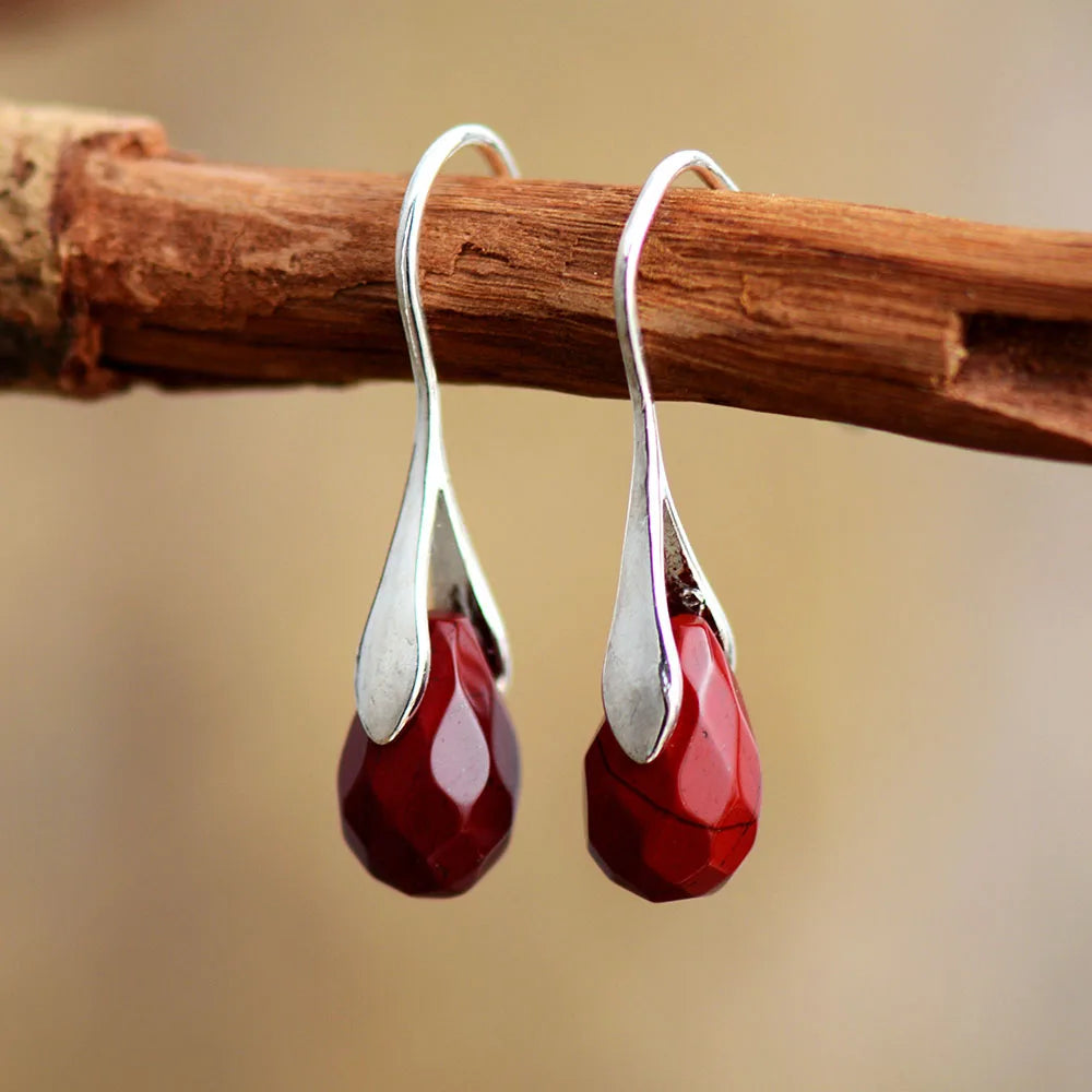 Natural Red Jasper Dew Earrings