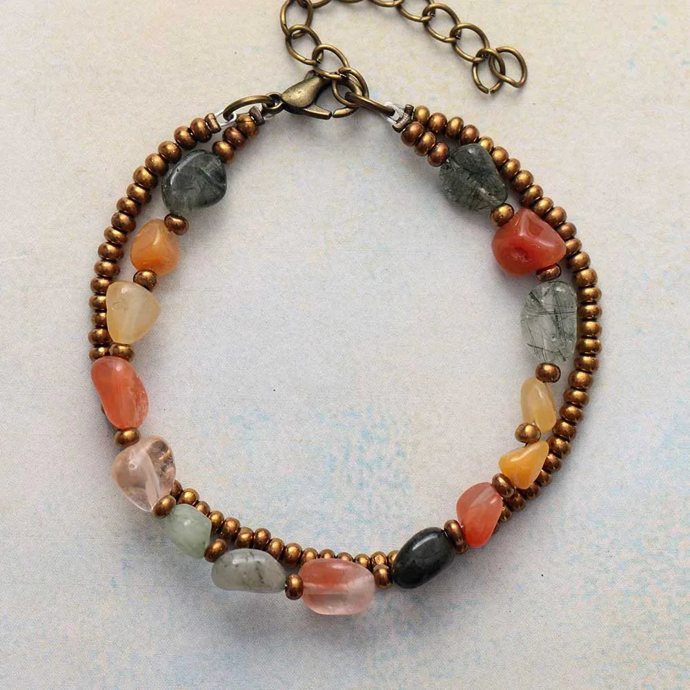 Natural Mixed Quartz 2 Strands Bracelet