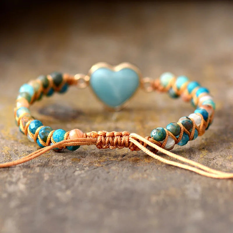 Natural Amazonite & Jasper Heart Wrap Bracelet