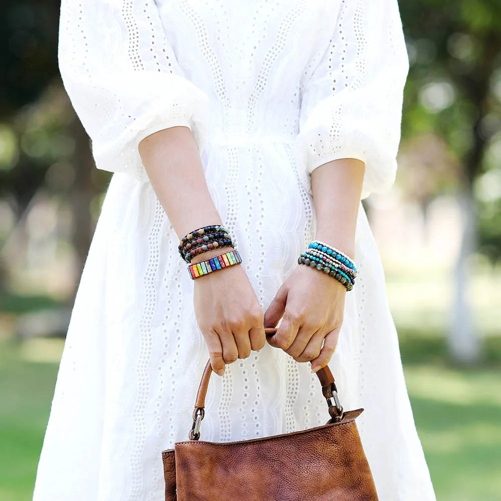 Natural Jasper, African Turquoise & Onyx Wrap Bracelets