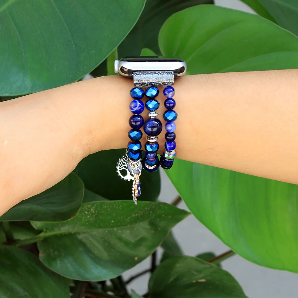 Natural Blue Agate Beaded Smartwatch Band