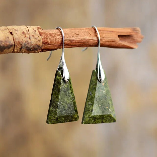 Natural Unakite Pyramid Earrings