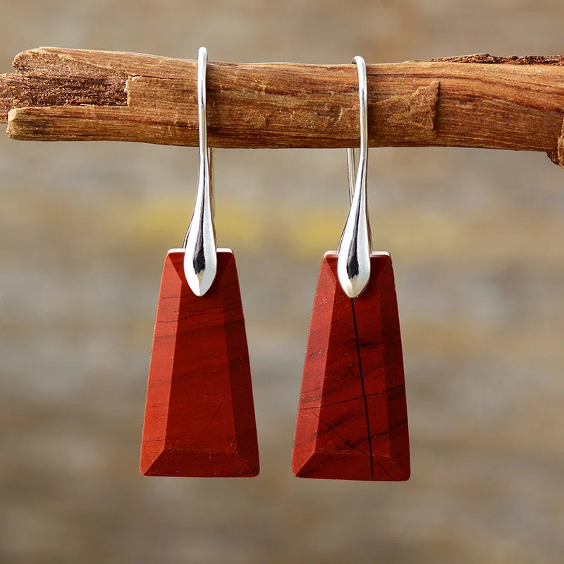 Natural Red Jasper Pyramidal Earrings