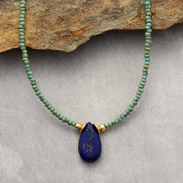 Natural African Turquoise & Lapis Lazuli Choker Necklace