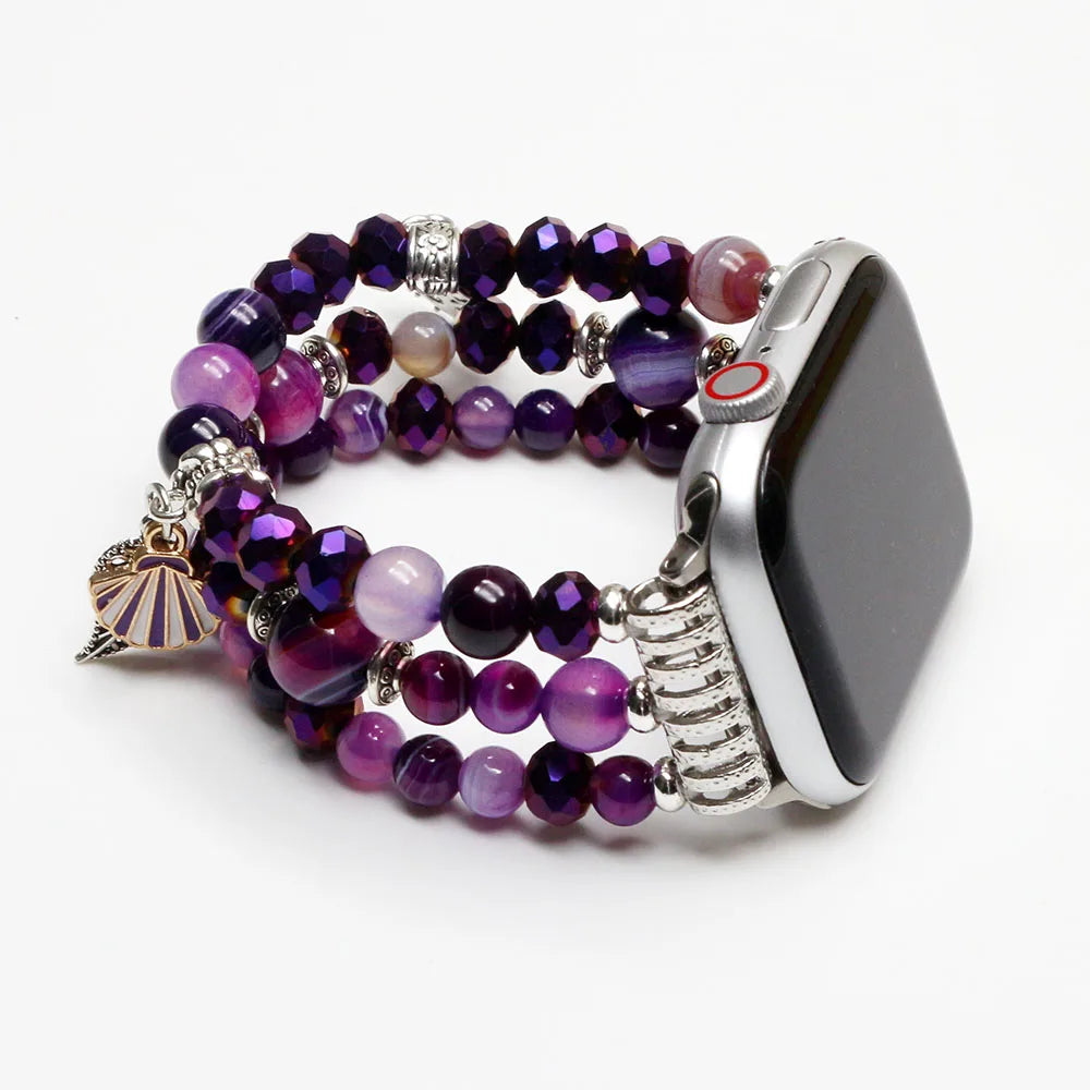 Natural Purple Agate Beaded Smartwatch Band