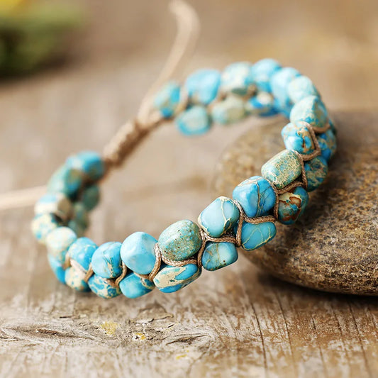 Natural Jasper Bold Beads Macrame Wrap Bracelet